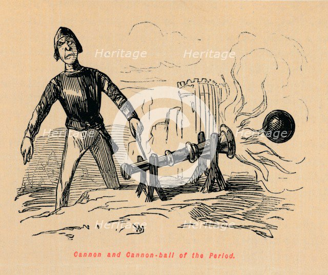 'Cannon and Cannon-ball of the Period', . Artist: John Leech.