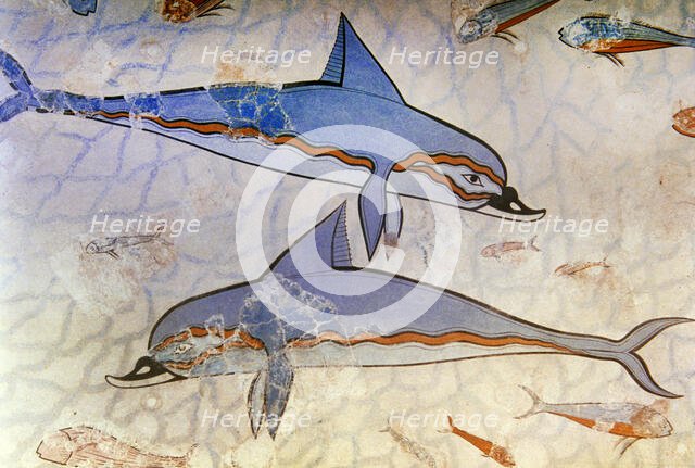 Dolphin fresco, detail, Queen's Megaron, Palace of Knossos, Minoan, Crete, Greece, Bronze Age (2000) Creator: Unknown.