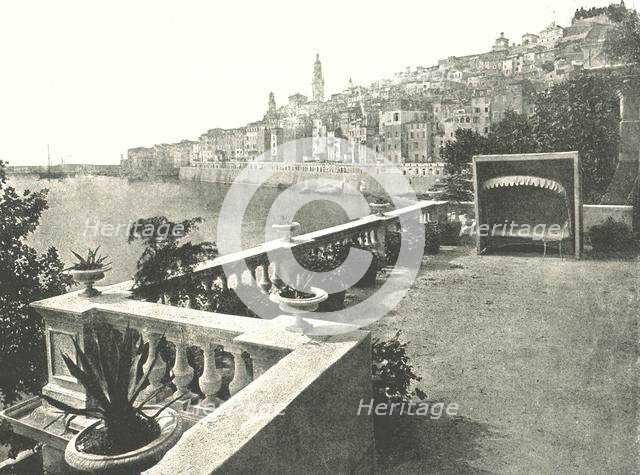 View of the town from the bay, Menton, France, 1895. Creator: Unknown.