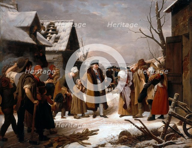 Louis XVI Distributing Alms to the Poor of Versailles during the Winter of 1788. Artist: Hersent, Louis (1777-1860)