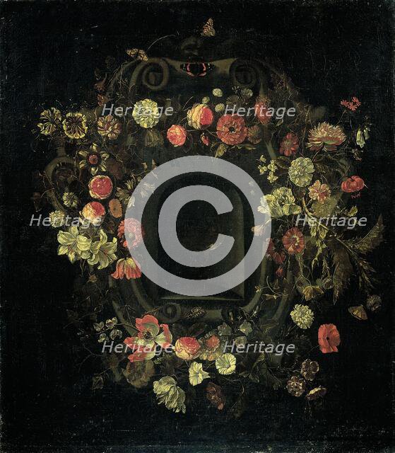 Wreath of Flowers encircling a Niche, 1659-1663. Creator: Karel Batist.