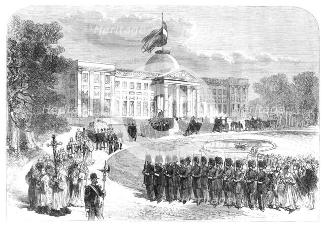 Funeral procession of the Prince Royal of Belgium leaving the Palace of Laeken, 1869. Creator: Unknown.