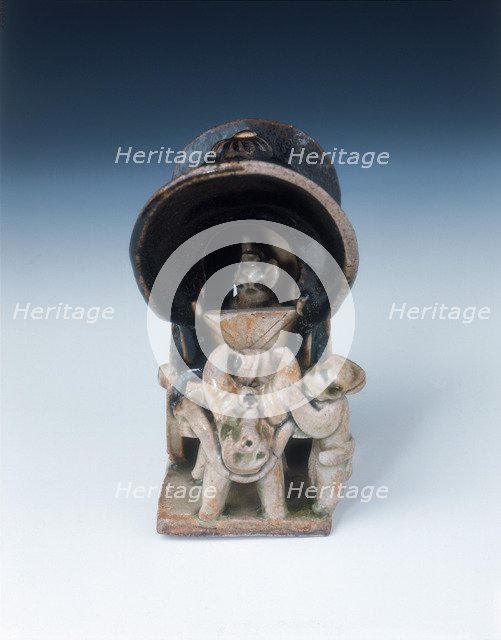 Ox-drawn covered wagon with lady passenger, late Tang dynasty, China, 9th century. Artist: Unknown