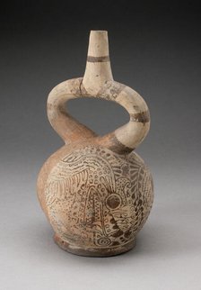 Spout Vessel with Fineline Painting Depicting a Supernatural Wearing a Shell, 100 B.C./A.D. 500. Creator: Unknown.