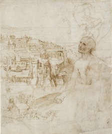 View of the city of Perugia, with the penitent St Jerome in the foreground, 1500-1504. Artist: Perugino.