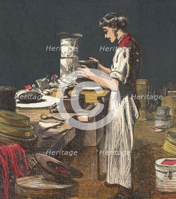 Making silk hats, 1867. Artist: Anon