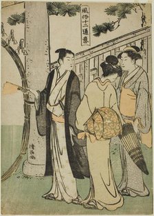 A visit to a shrine, from the series "Twelve Scenes of Popular Customs (Fuzoku juni tsui)", c. 1786. Creator: Torii Kiyonaga.