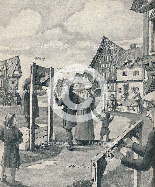 'Pillory and Stocks of the Middle Ages', c1934. Artist: Unknown.