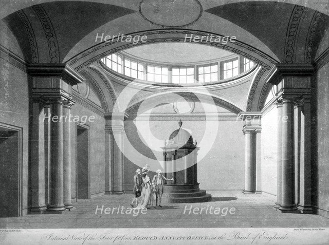 The Four Percent Reduced Annuity Office at the Bank of England, City of London, c1790.               Artist: Thomas Malton II