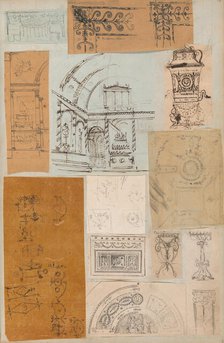 Page from a Scrapbook containing Drawings and Several Prints of Architecture, Int..., ca. 1800-1850. Creators: Workshop of Charles Percier, Workshop of Pierre François Léonard Fontaine.