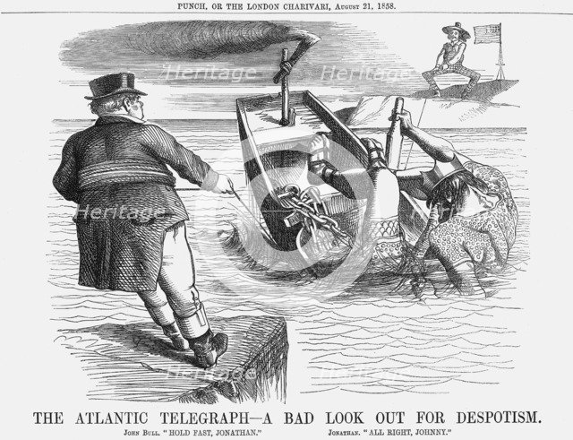 'The Atlantic Telegraph - A bad look out for Despotism', 1858. Artist: Unknown