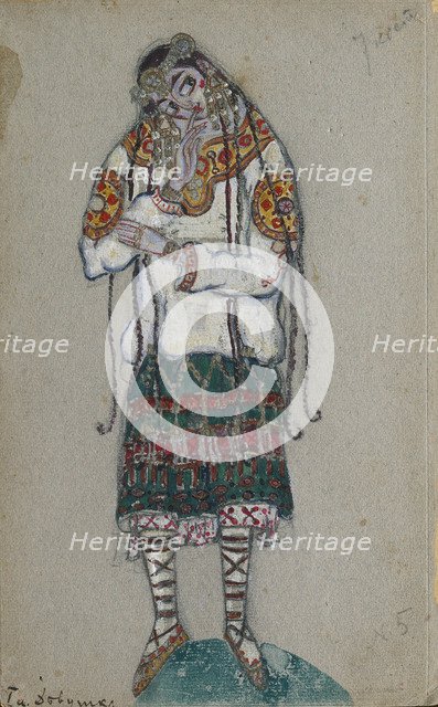 The Girl. Costume design for the ballet The Rite of Spring (Le Sacre du Printemps) by I. Stravinsky, 1912. Artist: Roerich, Nicholas (1874-1947)