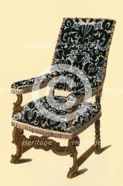 17th century chair with raised velvet fabric, 1836, (1946). Creator: Henry Shaw.