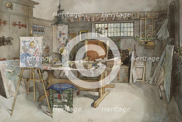 The Studio. From A Home (26 watercolours). Creator: Carl Larsson.