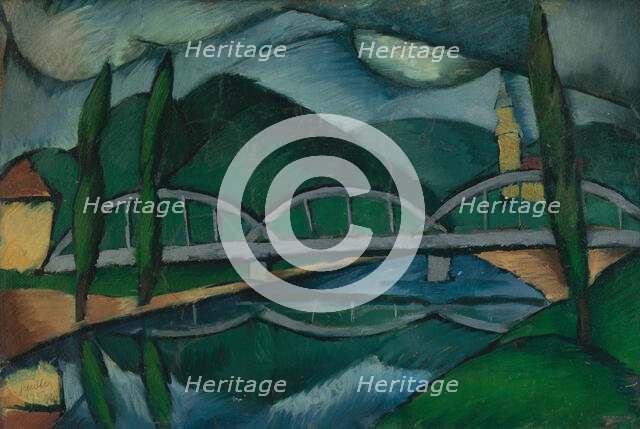 Landscape with bridge, 1922. Creator: Gejza Schiller.