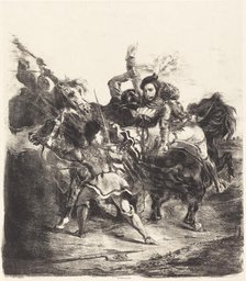Weislingen Attacked by the Forces of Goetz (Weislingen attaqué par les gens de Goetz), 1836. Creator: Eugene Delacroix.