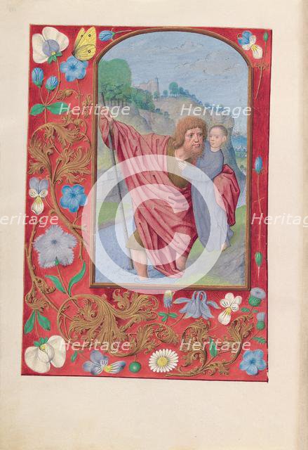 Hours of Queen Isabella the Catholic, Queen of Spain: Fol. 179v, St. Christopher, c. 1500. Creator: Master of the First Prayerbook of Maximillian (Flemish, c. 1444-1519); Associates, and.