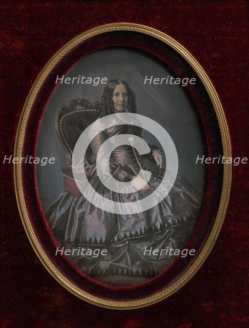 Finely Dressed Woman Seated in Armchair, 1850s. Creator: Unknown.