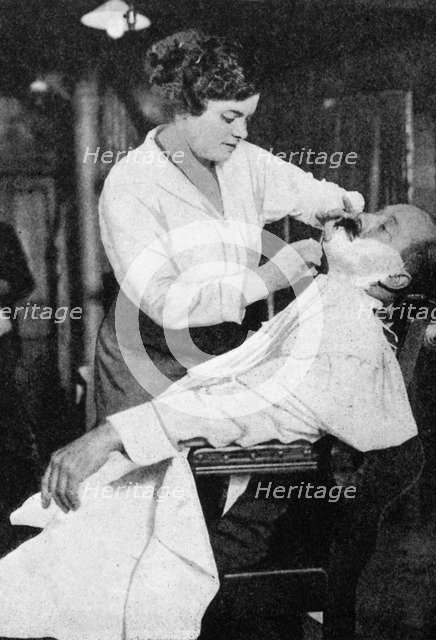 A woman barber, 1917 (1936). Artist: Unknown