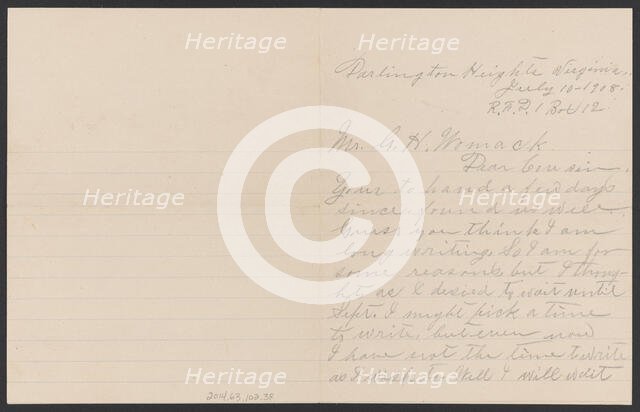 Letter from Julia Jordan to G. H. Womack, July 10, 1908. Creator: Julia Womack.