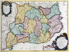 Coloured map of the Principality of Catalonia, Rome, 1690. Creator: Cantelli, G.; Barbey, A.; Rossi, G. G..