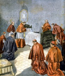 Pope Leo XIII receiving the last rites on his deathbed, 1903. Artist: Unknown