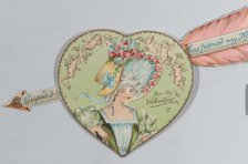 Valentine - Mechanical - Heart with arrow opens, image of a woman, ca. 1875., ca. 1875. Creator: Anon.