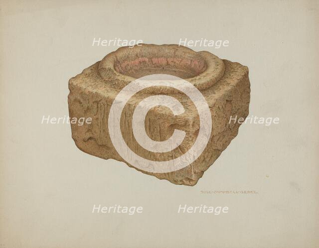 Sandstone Holy Water Font, c. 1940. Creator: Rose Campbell-Gerke.