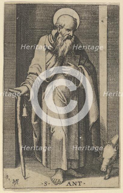Saint Anthony, a staff in his right hand, from the series 'Piccoli Santi' (Small ..., ca. 1500-1527. Creator: Marcantonio Raimondi.