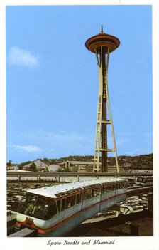Space Needle and monorail, Seattle Center, Seattle, Washington, USA, 1963. Artist: Unknown