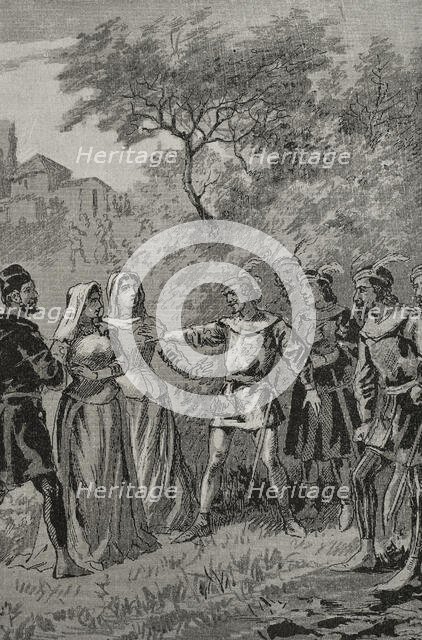 French soldiers outraging a young Sicilian noblewoman, Sicilian Vespers, 1282, (1890).  Creator: Unknown.