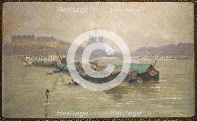 Ile Saint-Louis and Notre-Dame, seen from the Austerlitz bridge, c1910. Creator: Georges-Emile Carette.