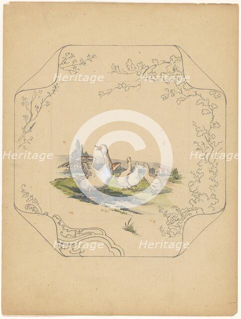 Design for model 'square' board with four geese, c.1875-c.1880. Creator: Albert Louis Dammouse.