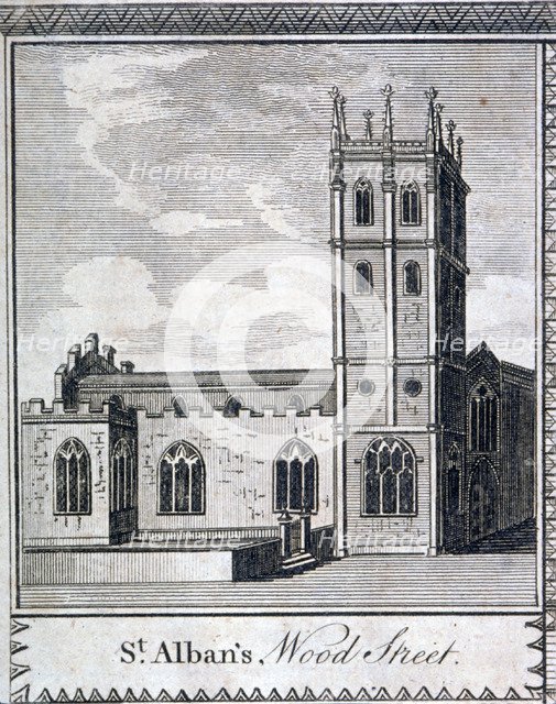 St Alban's Church, Wood Street, London, c1750. Artist: Anon