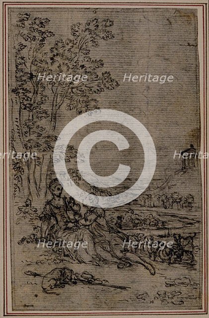 Study for Vignette in Fontanelle's (attr.) "Les Amours de Mirtil", Canto I, c. 1761. Creator: Hubert Francois Gravelot.