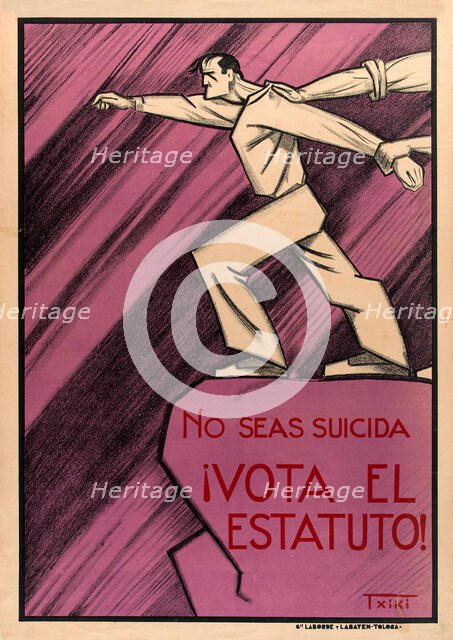 No seas suicida ¡Vota el estatuto! (Don't Opt for Suicide. Vote for the Statute!), 1933. Creator: Txiki (John Zabalo Ballarín) (1892-1948).
