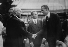 Count Okuma welcomes Paul Des Jardien of Chicago baseball team, 11/18/15, 1915. Creator: Bain News Service.