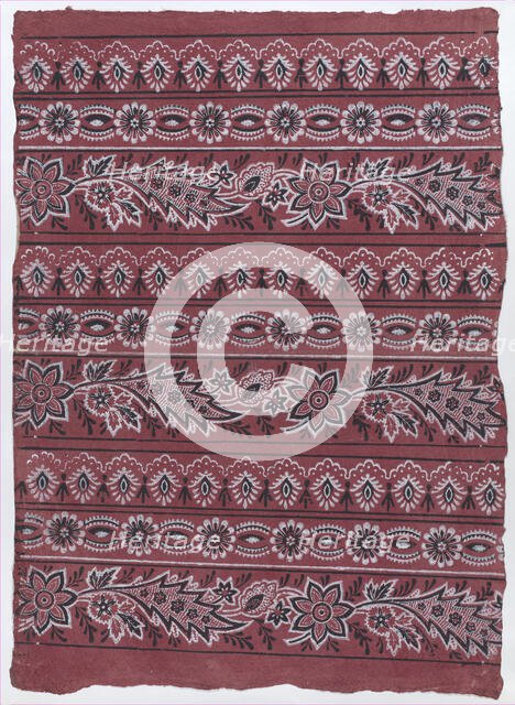 Sheet with three borders with paisley and floral patterns, late 18th..., late 18th-mid-19th century. Creator: Anon.