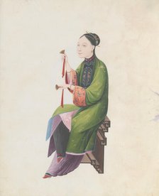 Watercolour of musician playing bo, late 18th century. Creator: Unknown.