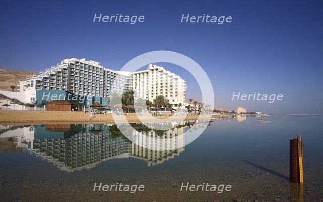 A hotel and a water level measurer, the Dead Sea, Israel. Artist: Samuel Magal