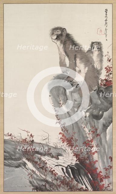Monkeys by a Stream, mid-1800s. Creator: Nagasawa Rosetsu (Japanese, 1754-1799), style of.