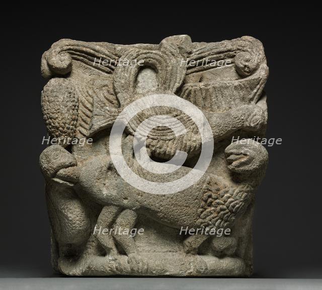 Engaged Capital with a Fantastic Creature and Three Birds, early 1100s. Creator: Unknown.