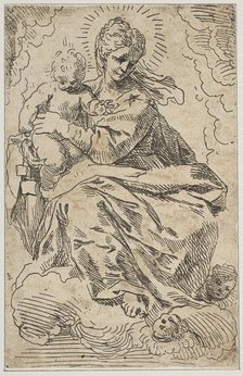 Madonna and Child on clouds, 17th century. Creator: Attributed to Simone Cantarini (Italian, Pesaro 1612-1648 Verona).