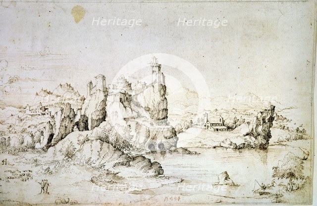 A Castle on a Rock in Mountainscape', 1540.  Artist: Gherardo Cibo