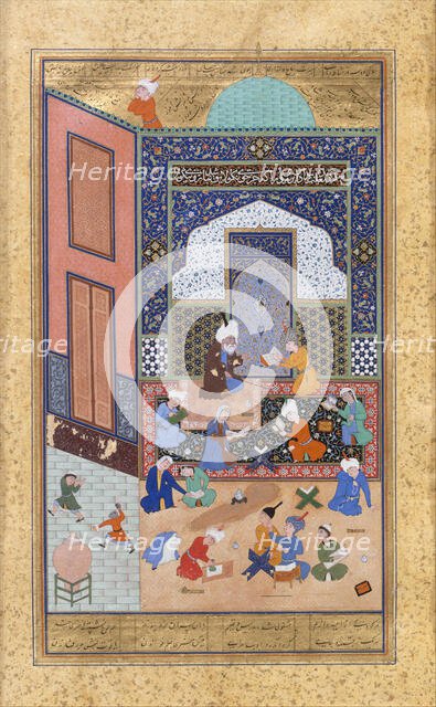 Laila and Majnun in School, Folio 129 from a Khamsa (Quintet) of Nizami, A.H. 931/A.D. 1524-25. Creators: Sultan Muhammad Nur, Mahmud Muzahhib, Shaikh Zada.