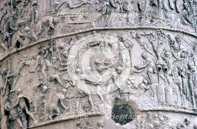 Roman Soldiers building fort in the Dacian Wars,  Trajan's Column, Rome, c2nd century. Artist: Unknown.