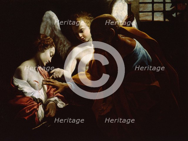 Saint Agatha Attended by Saint Peter and an Angel in Prison, ca 1614. Artist: Lanfranco, Giovanni (1582-1647)