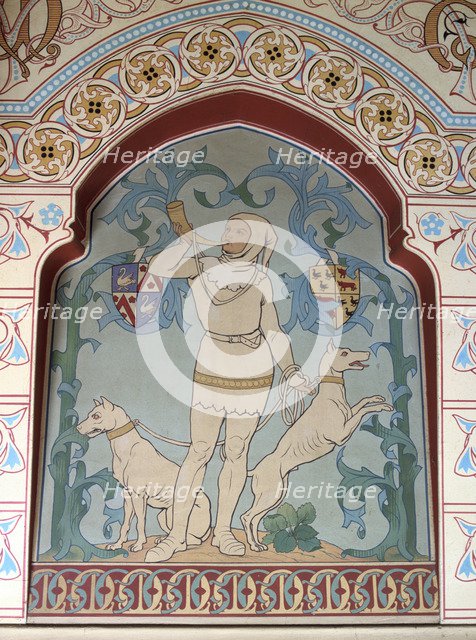 Hunter and dogs design in the green room, 1868. Artist: Unknown