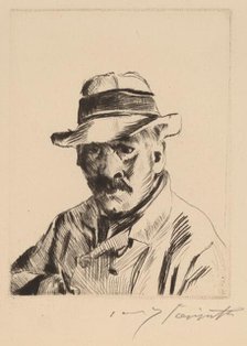 Selbstbildnis im Strohhut, als Brustbild (Self-Portrait in a Straw Hat, Bust Length), 1913. Creator: Lovis Corinth.