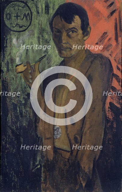 Self-portrait with pentagram, c. 1924. Creator: Mueller, Otto (1874-1930).